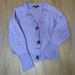 Quince Merino Baby Alpaca Wool Button Up V Neck Cropped Cardigan Lilac
